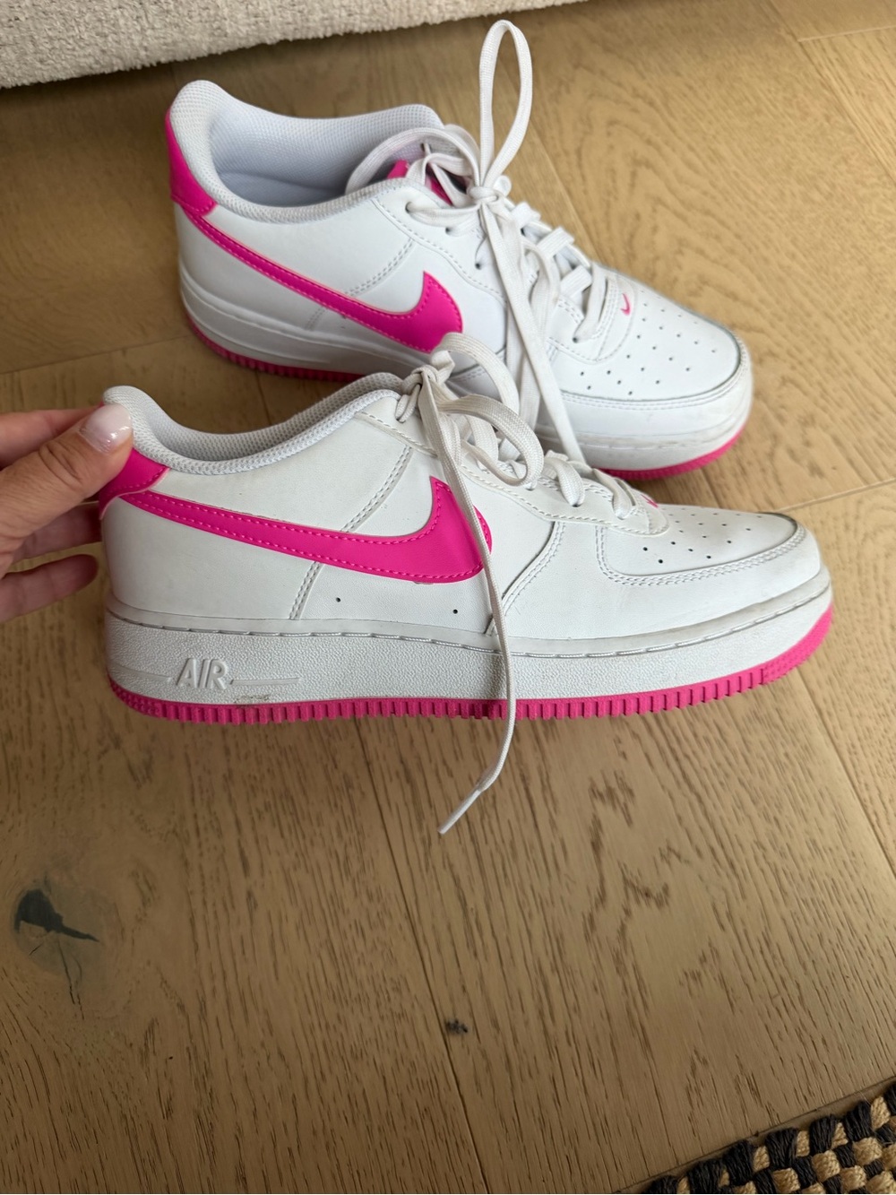 Nike Kids White Sneakers with Hot Pink Swoosh